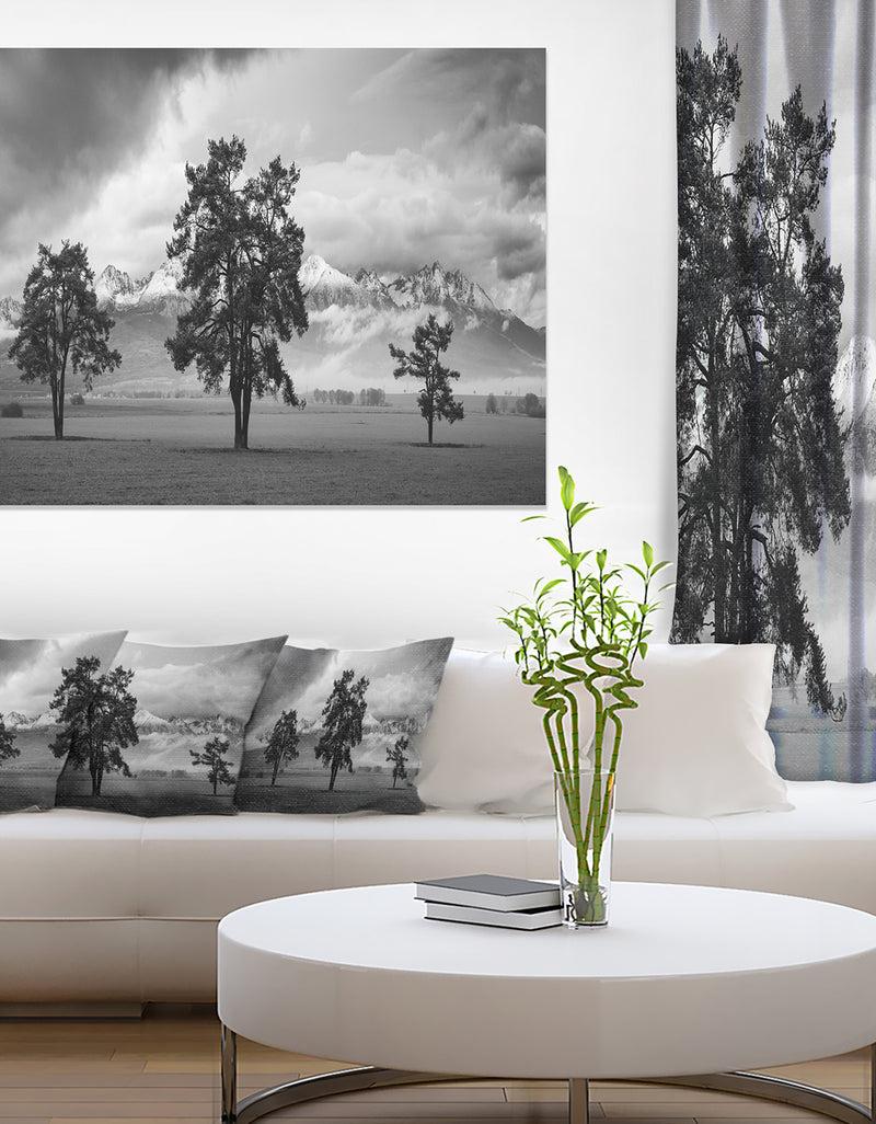 DesignQ Three Trees in Front of Mountains - Landscape Artwork Canvas