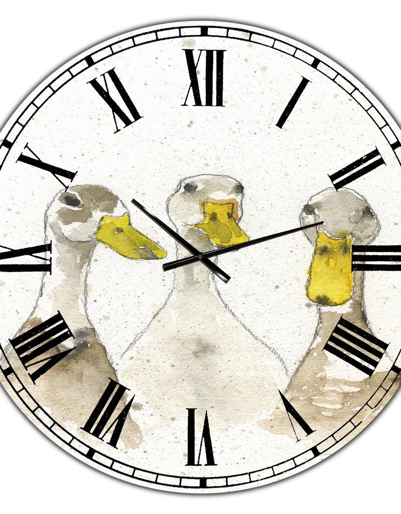 DesignQ Three White Ducks - Oversized Farmhouse Wall Clock