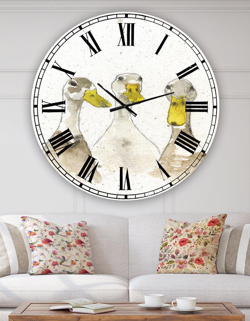 DesignQ Three White Ducks - Oversized Farmhouse Wall Clock