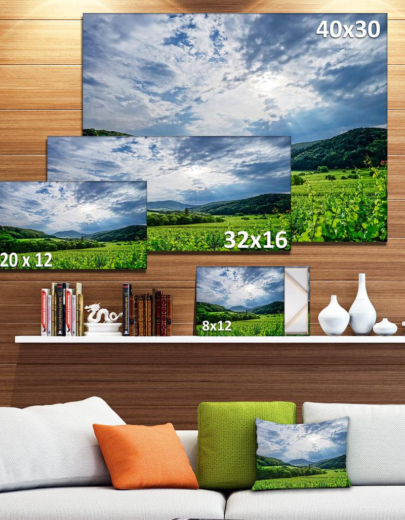 DesignQ Thunderstorm Weather Over Vineyards - Extra Large Landscape Canvas Art Print