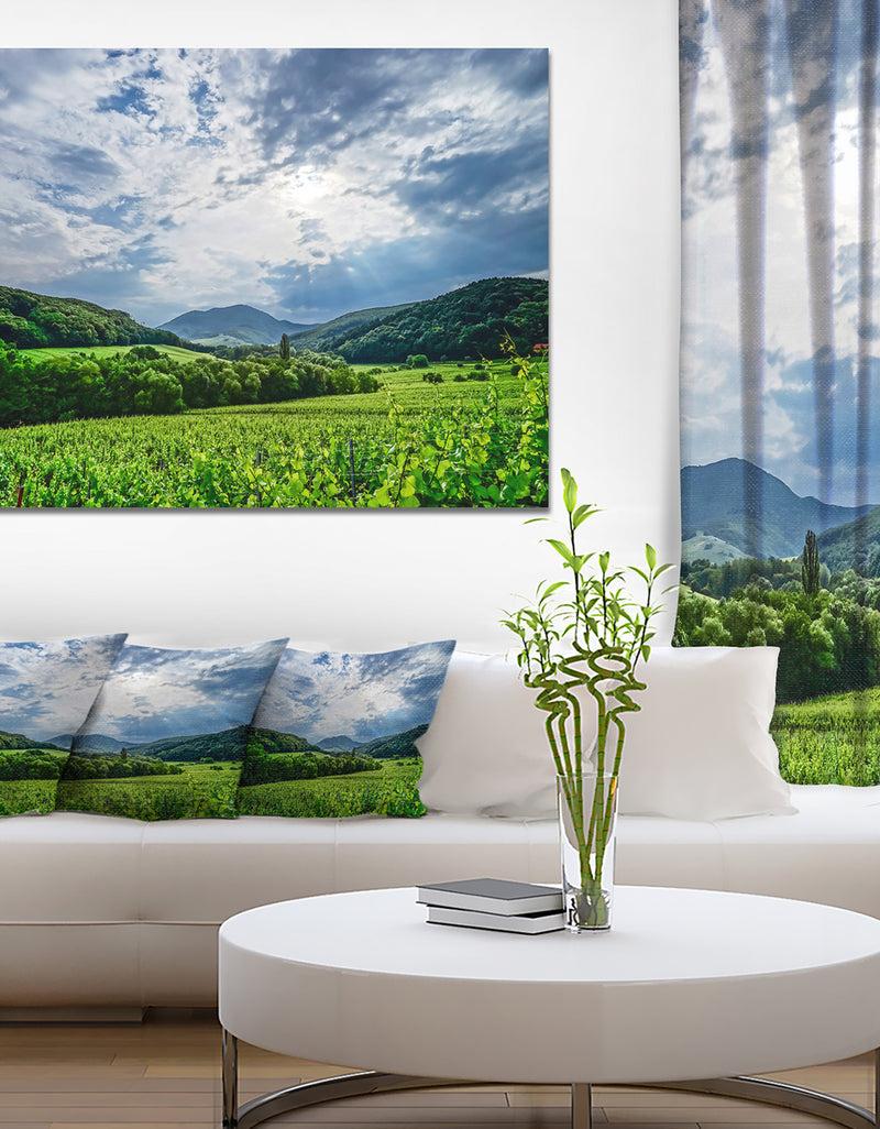 DesignQ Thunderstorm Weather Over Vineyards - Extra Large Landscape Canvas Art Print