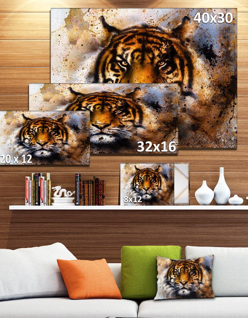 DesignQ Tiger Collage With Rust Design - Animal Digital Art Canvas Print