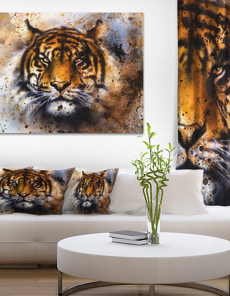 DesignQ Tiger Collage with Rust Design - Animal Digital Art Canvas Print