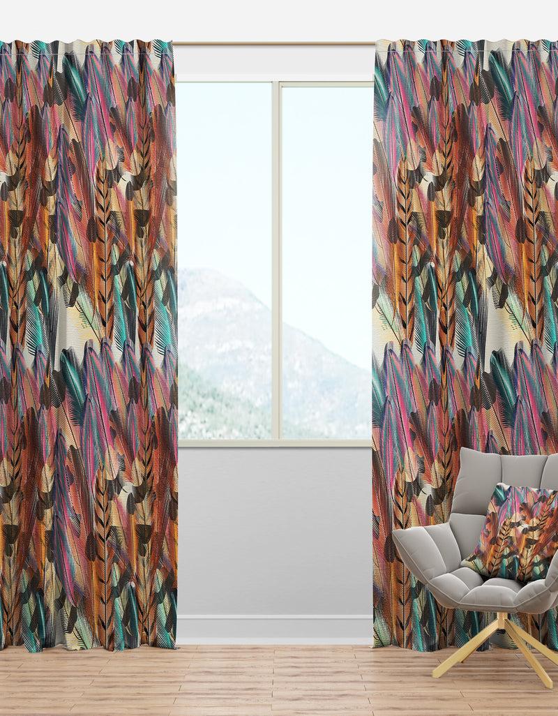 DesignQ Tiger Patterned Boheman Feathers - Southwestern Curtain Panels