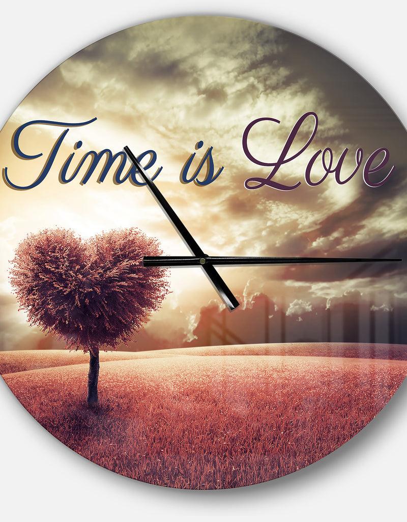 DesignQ Time Is Love Pink Heart Tree - Oversized Quote Wall CLock