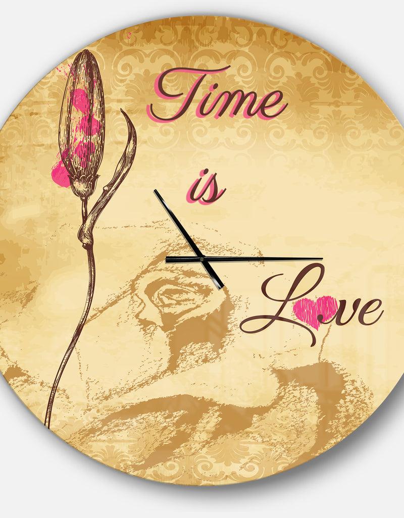 DesignQ Time Is Love Vintage Flower - Oversized Quote Wall CLock