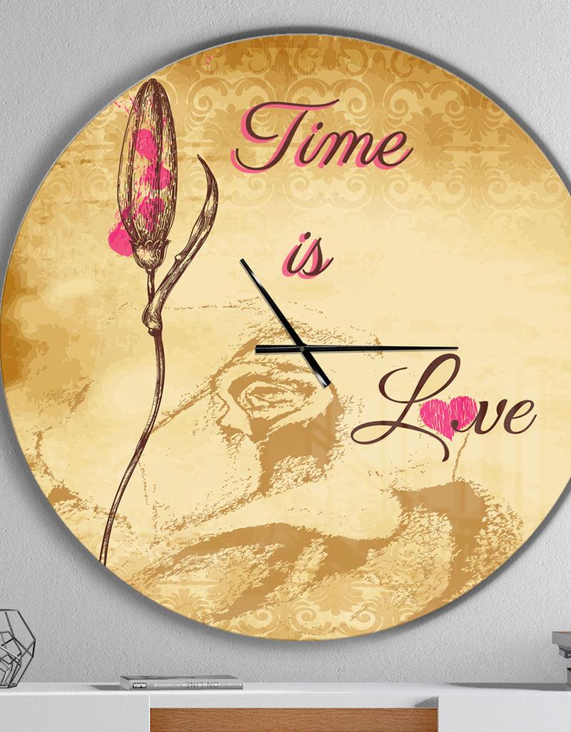 DesignQ Time is Love Vintage Flower - Oversized Quote Wall CLock