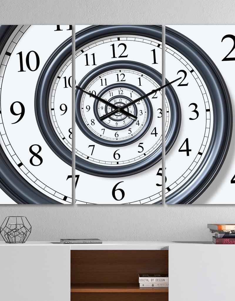DesignQ Time Spiral Analog Wall - Modern 3 Panels Oversized Wall CLock