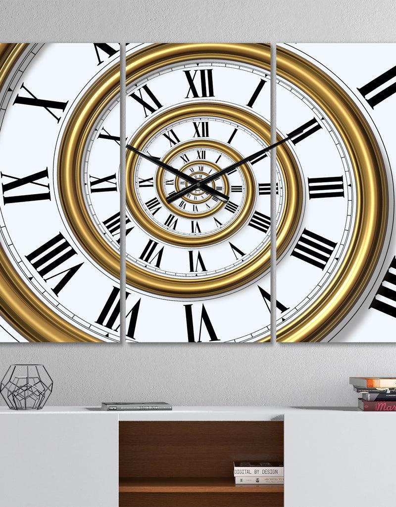 DesignQ Time Spiral in Antique Style - Modern 3 Panels Oversized Wall CLock