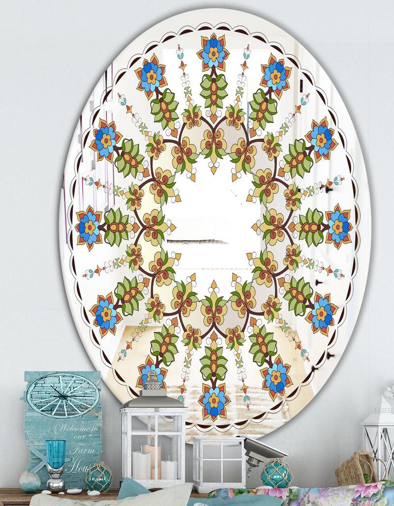 DesignQ Tiny Flower Pattern - Cabin And Lodge Mirror - Oval Or Round Wall Mirror