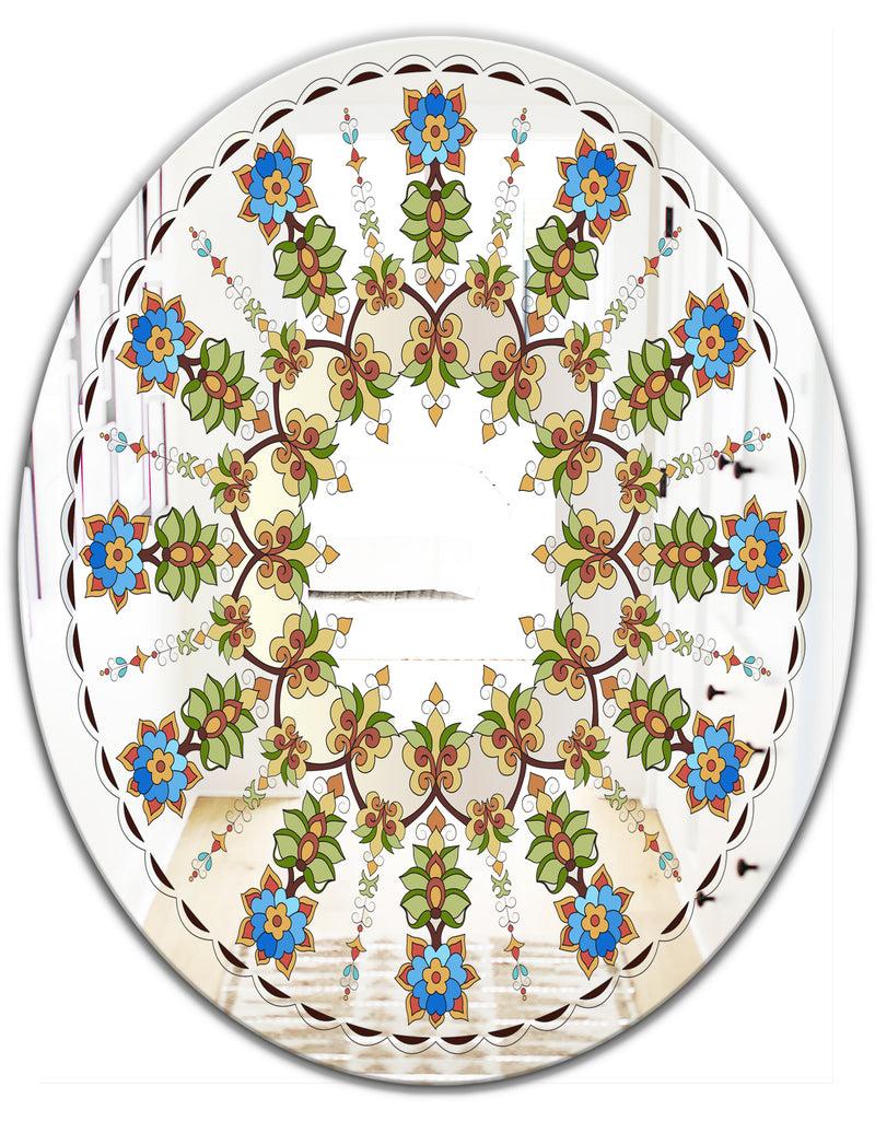 DesignQ Tiny Flower Pattern - Cabin And Lodge Mirror - Oval Or Round Wall Mirror