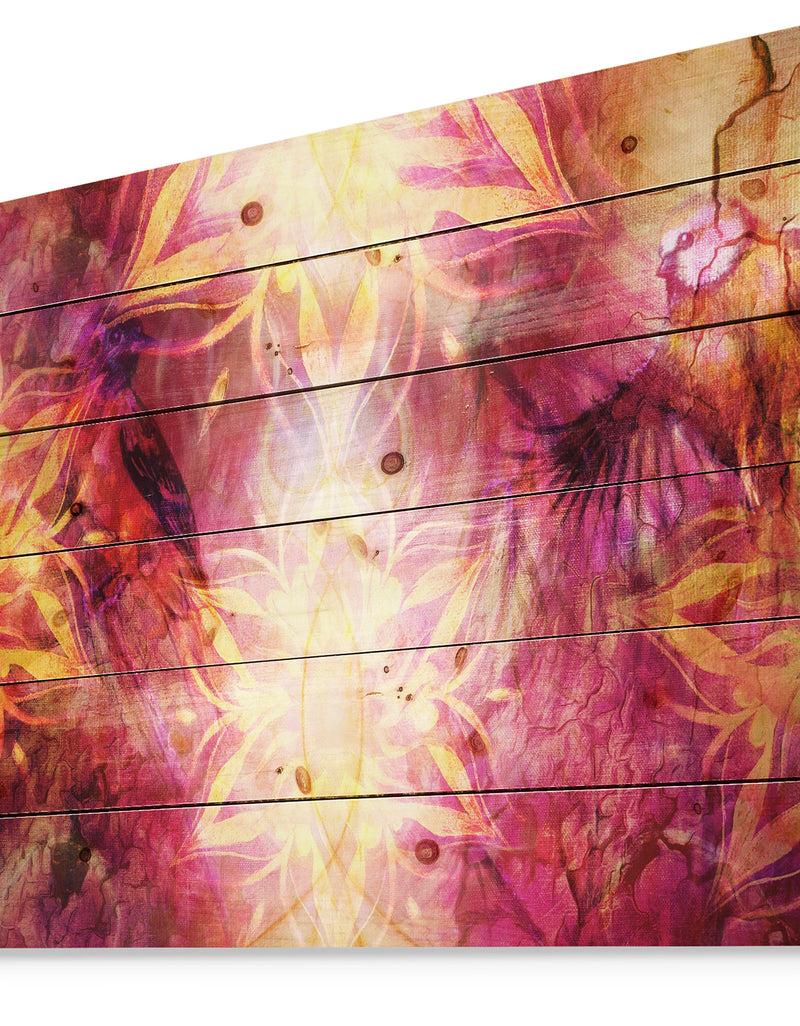 DesignQ Titmouse Birds And Golden Mandala - Abstract Print On Natural Pine Wood