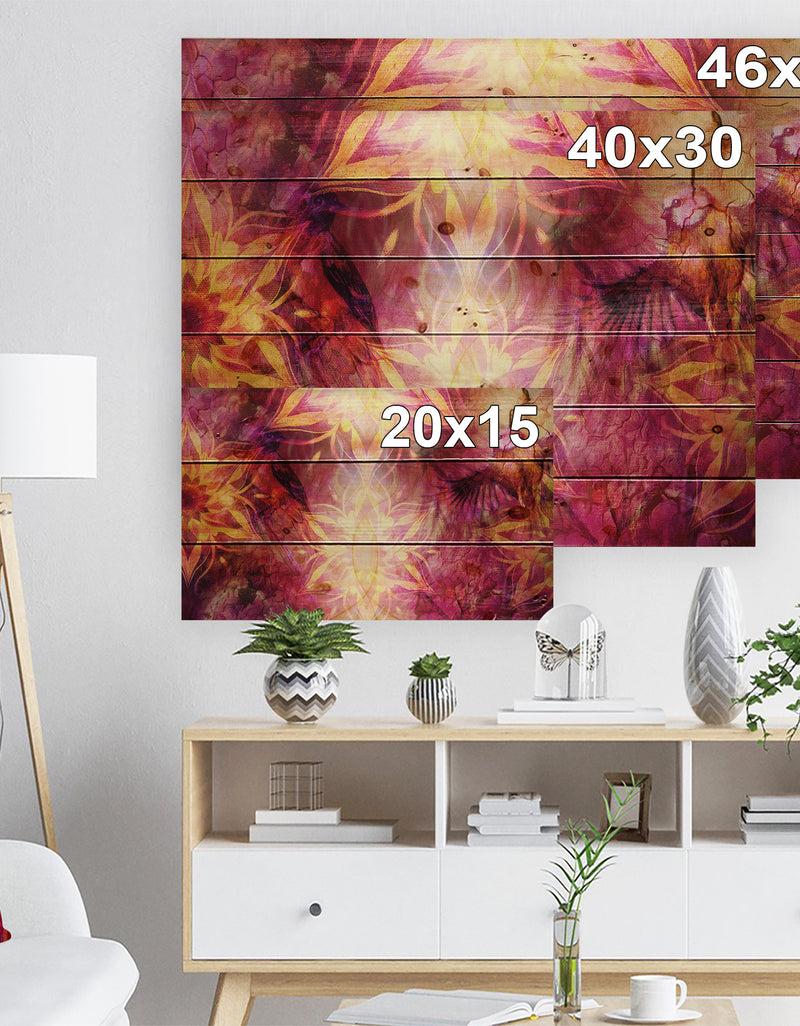 DesignQ Titmouse Birds And Golden Mandala - Abstract Print On Natural Pine Wood