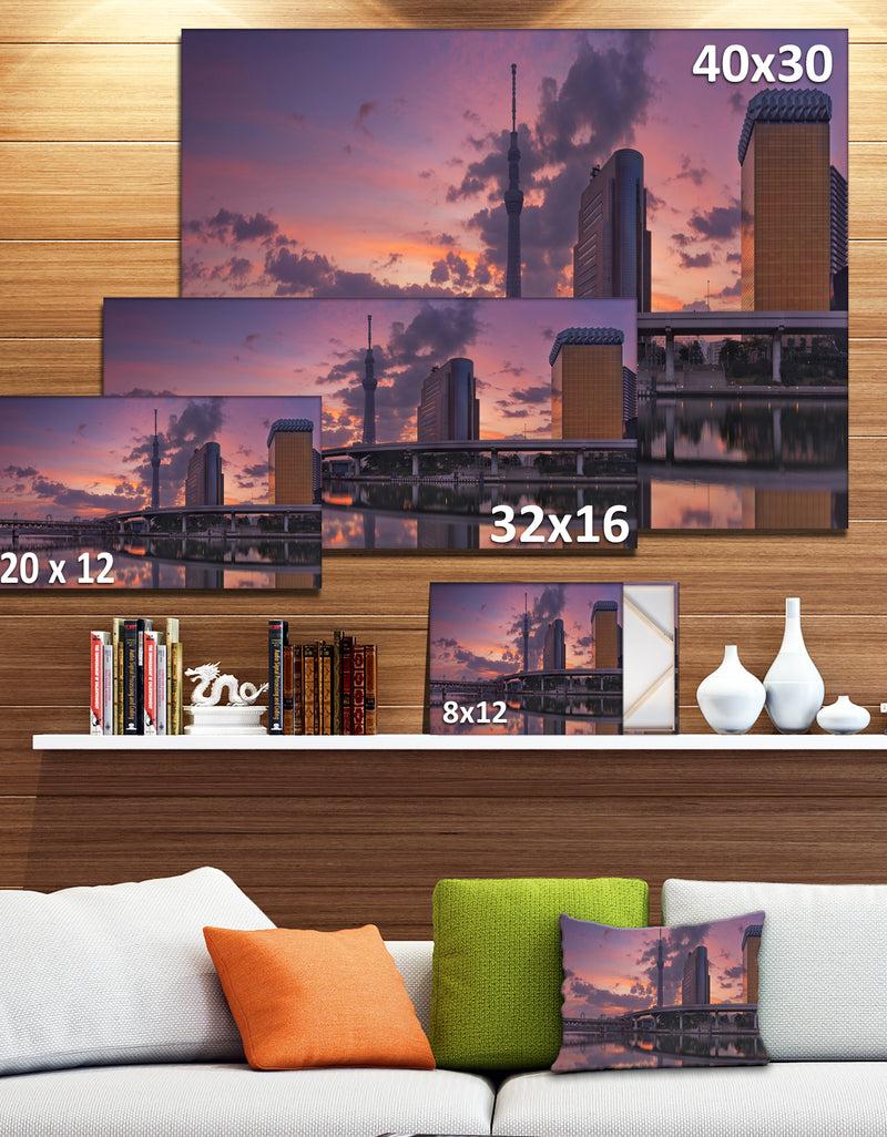 DesignQ Tokyo Sky Tree And Sumida River - Landscape Wall Art On Canvas