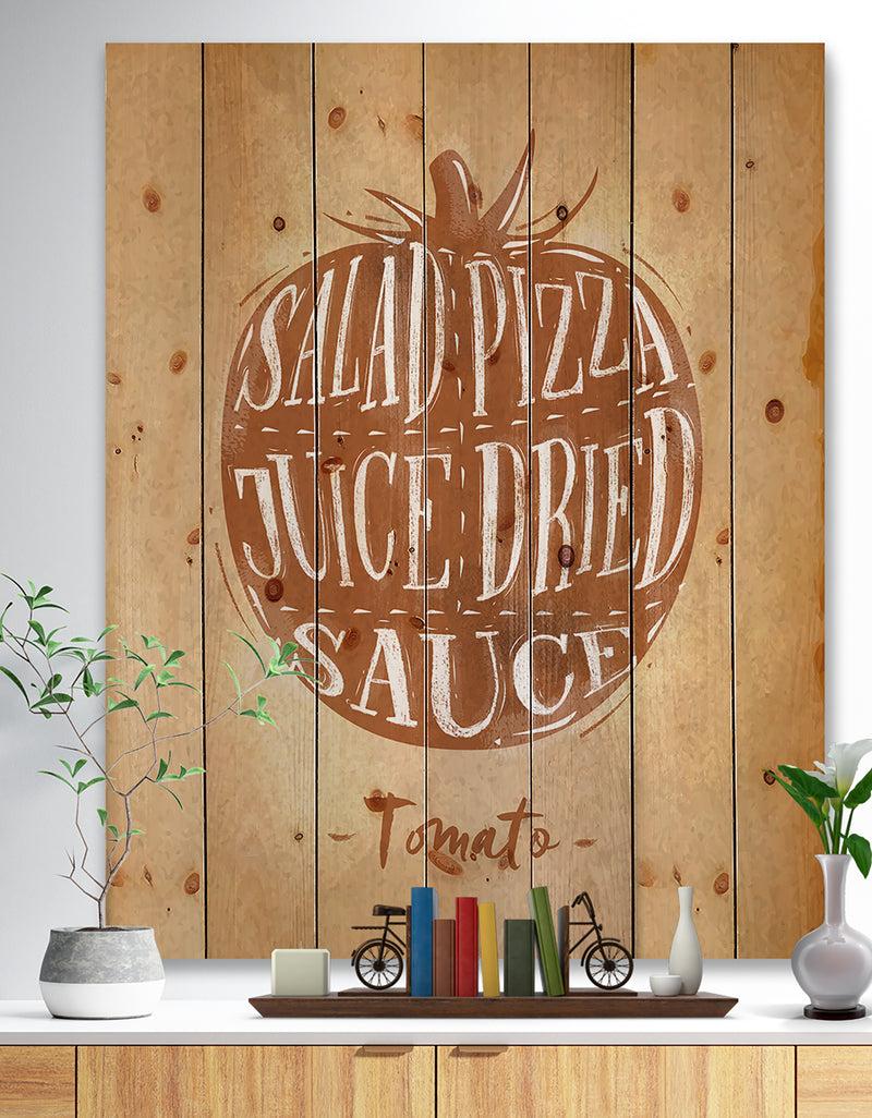 DesignQ Tomato cutting scheme craft - Farmhouse Food Painting Print on Natural Pine Wood