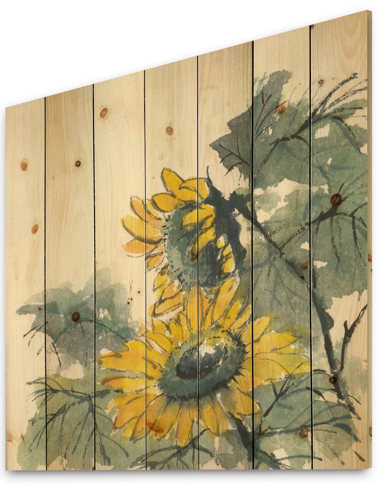 DesignQ Tradionnal Sunflower II - Cabin & Lodge Print On Natural Pine Wood