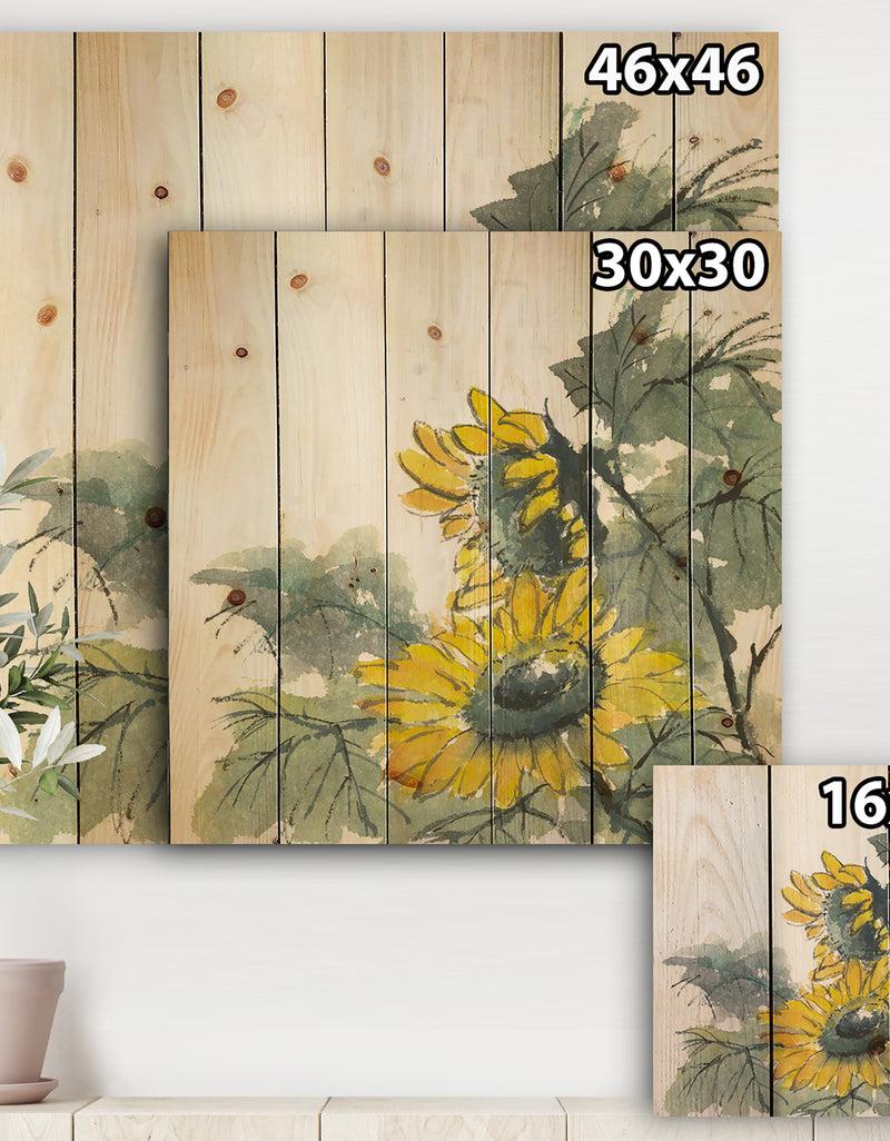 DesignQ Tradionnal Sunflower II - Cabin & Lodge Print On Natural Pine Wood