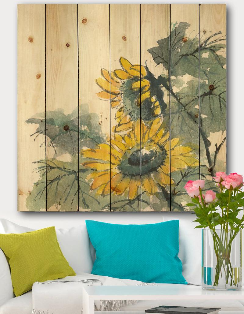 DesignQ Tradionnal Sunflower II - Cabin & Lodge Print on Natural Pine Wood