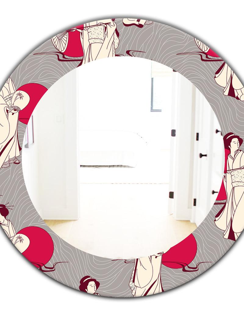 DesignQ Traditional Japanese Geisha - Bohemian And Eclectic Mirror - Oval Or Round Wall Mirror