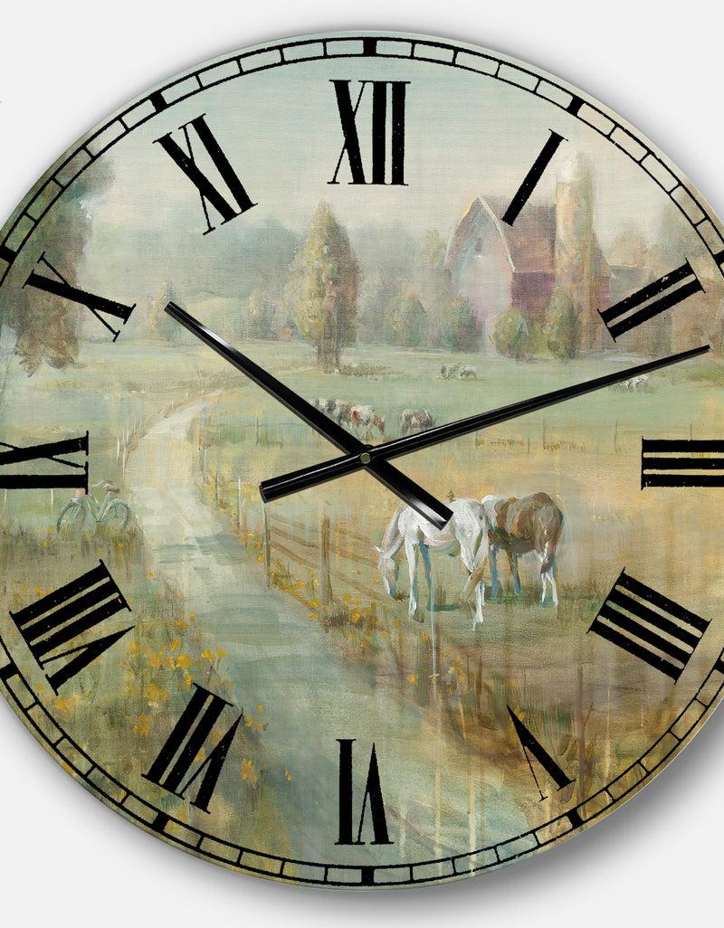 DesignQ Tranquil Country Field - Farmhouse Large Wall CLock