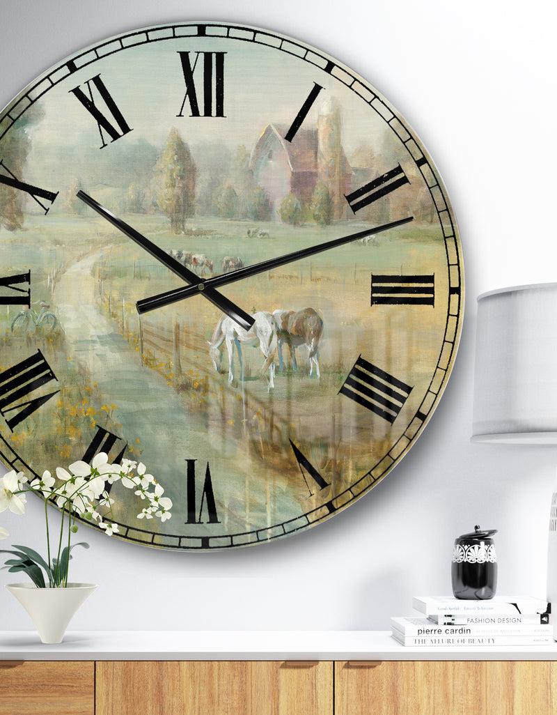 DesignQ Tranquil Country Field - Farmhouse Large Wall CLock