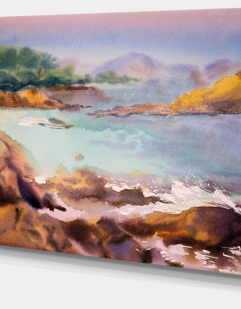 DesignQ Tranquil Watercolor Waters - Seascape Painting Canvas Print