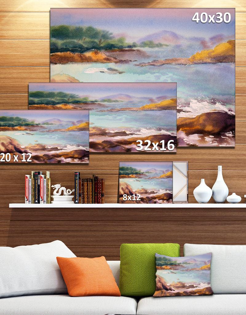 DesignQ Tranquil Watercolor Waters - Seascape Painting Canvas Print