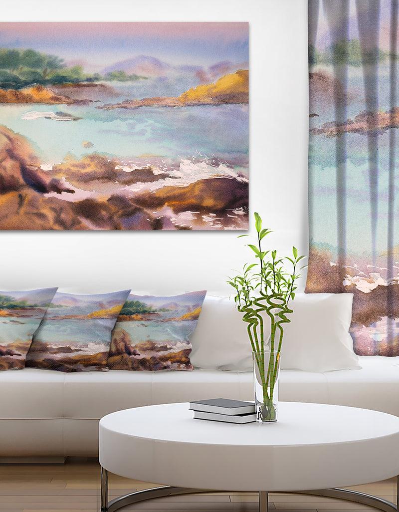 DesignQ Tranquil Watercolor Waters - Seascape Painting Canvas Print