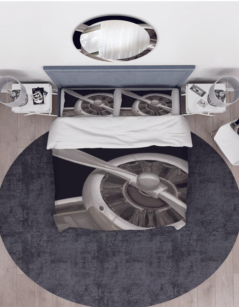 DesignQ Travel By Air Grey Plane - Traditional Duvet Cover Set