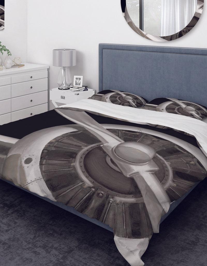 DesignQ Travel by Air Grey Plane - Traditional Duvet Cover Set