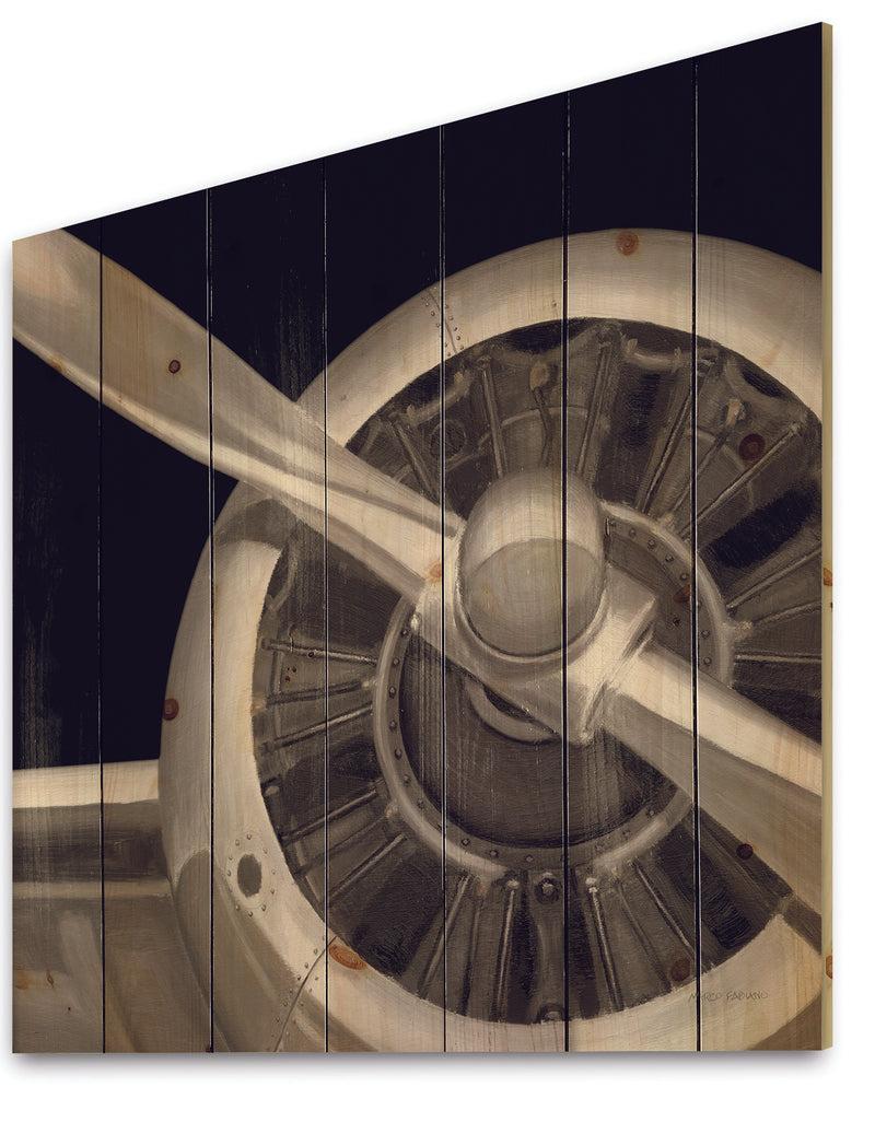 DesignQ Travel By Air Grey Plane - Vintage Transportation Print On Natural Pine Wood