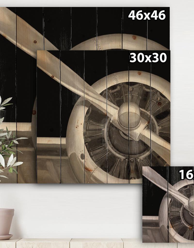 DesignQ Travel By Air Grey Plane - Vintage Transportation Print On Natural Pine Wood