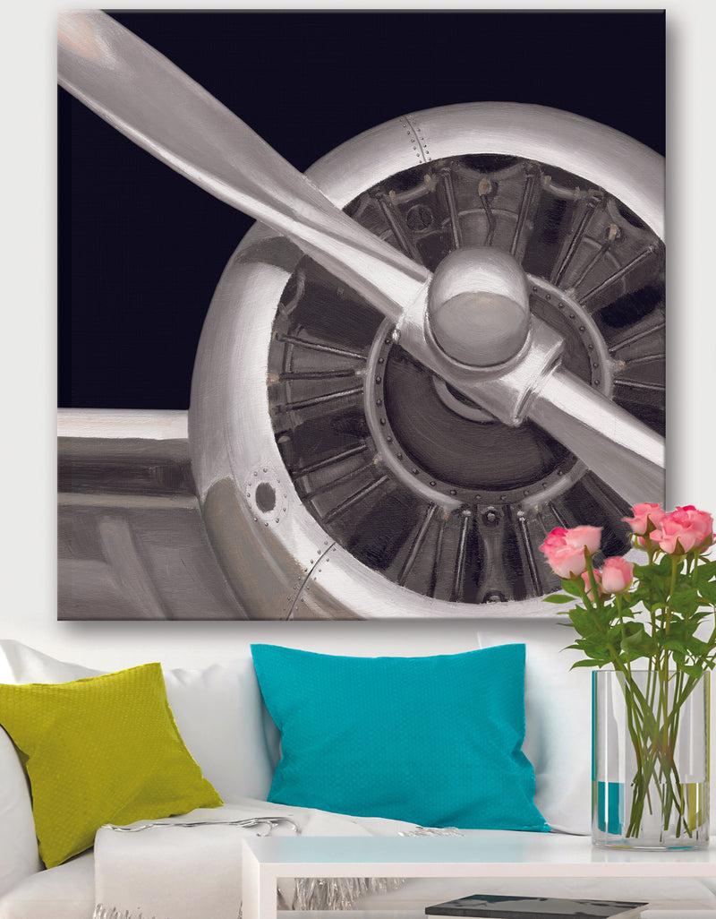 DesignQ Travel by Air Grey Plane - Vintage Transportation Premium Canvas Wall Art