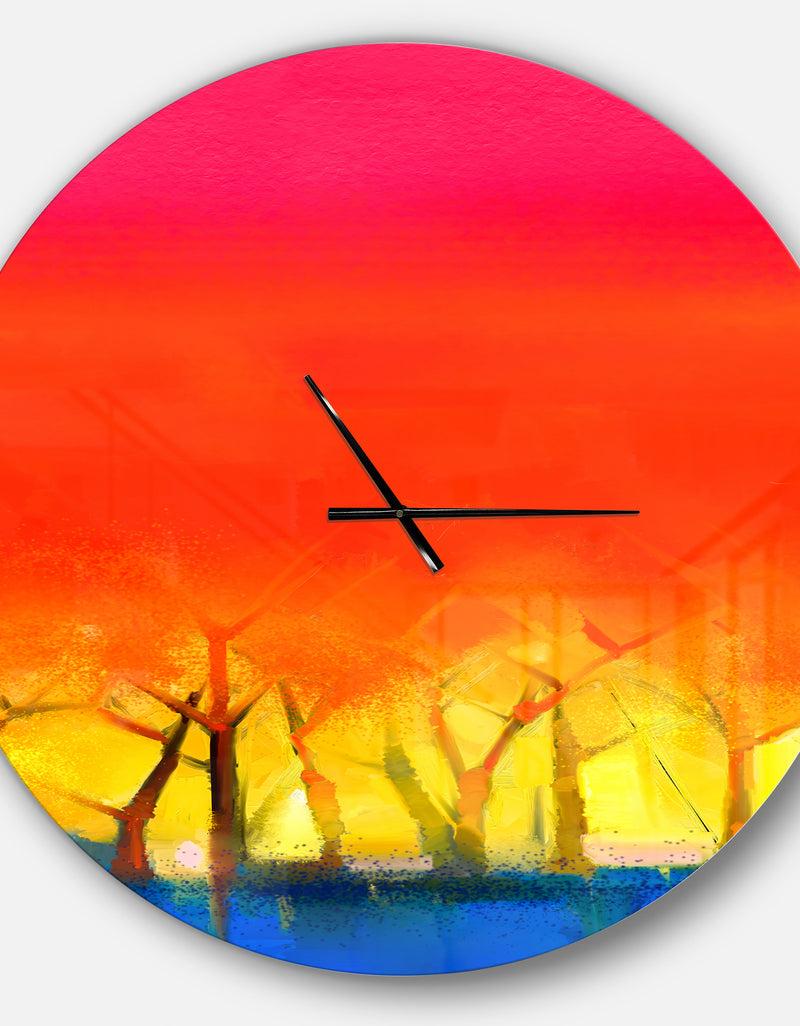 DesignQ Tree And Red Sky Spring Season - Oversized Landscapes Wall CLock