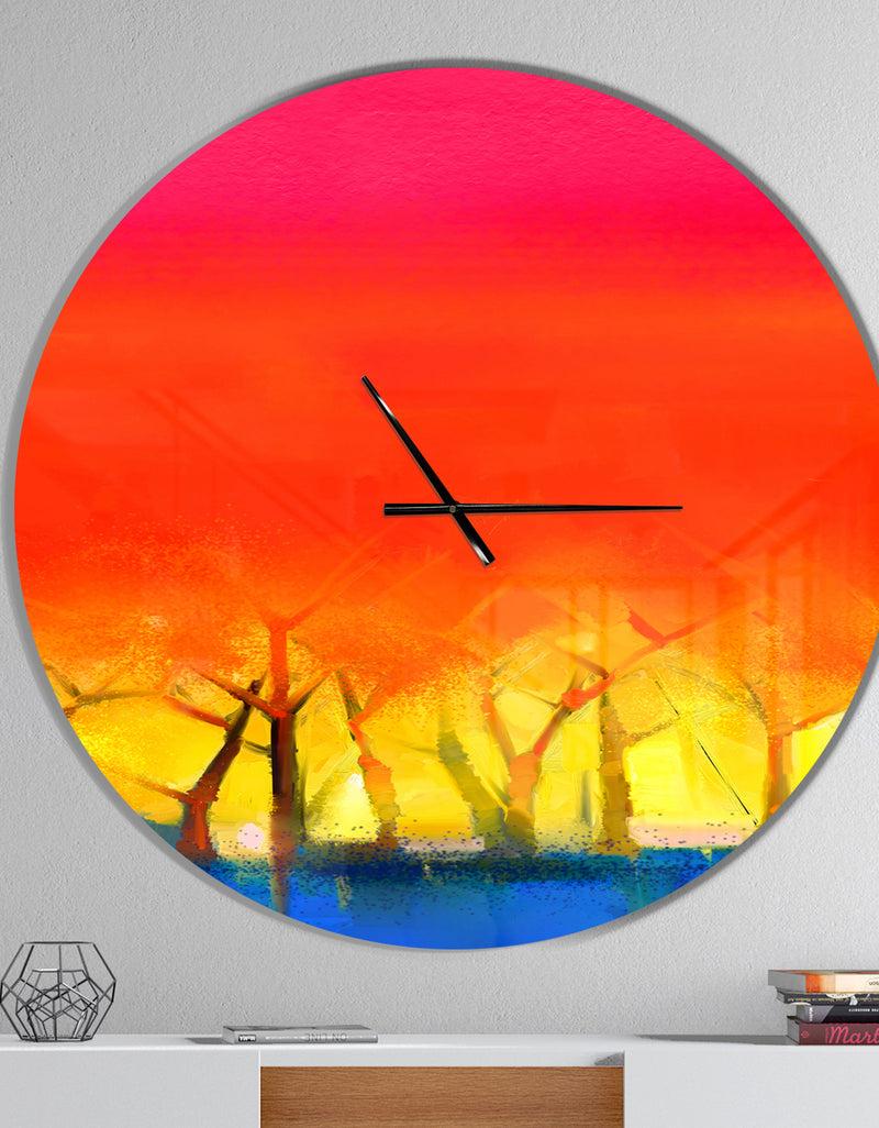 DesignQ Tree and Red Sky Spring Season - Oversized Landscapes Wall CLock