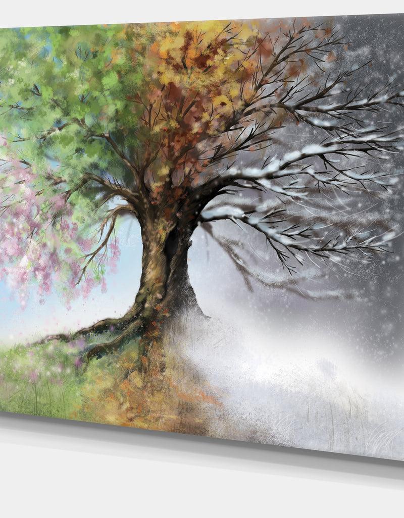 DesignQ Tree With Four Seasons - Tree Painting Canvas Art Print