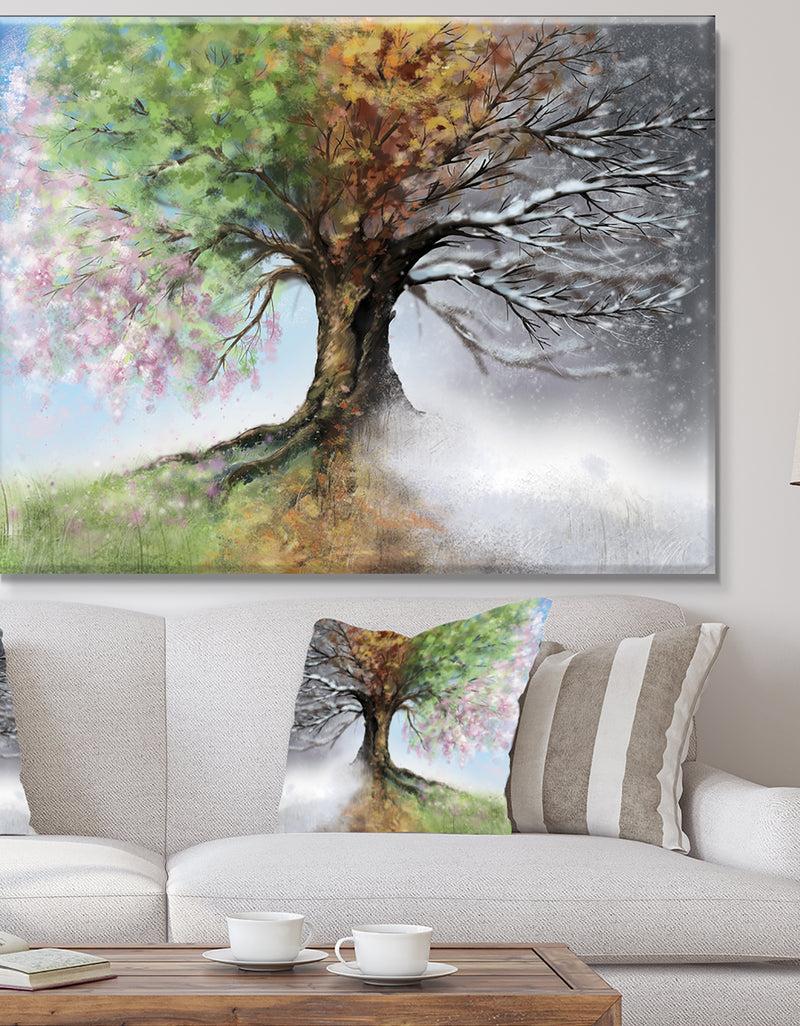 DesignQ Tree With Four Seasons - Tree Painting Canvas Art Print