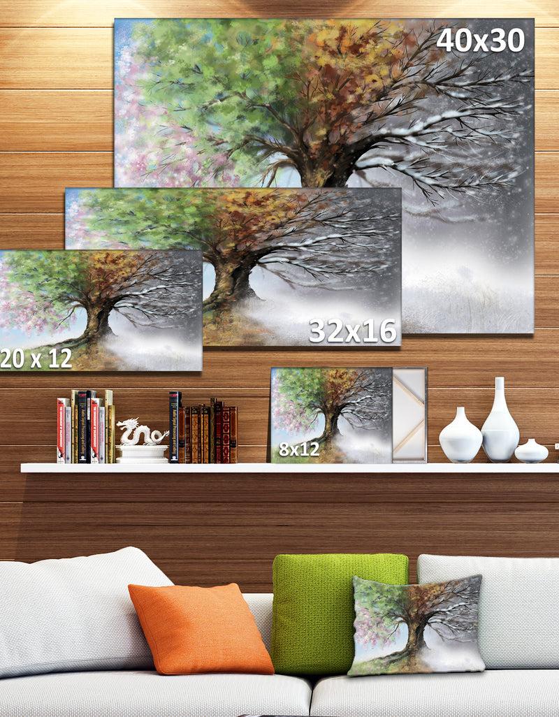 DesignQ Tree With Four Seasons - Tree Painting Canvas Art Print