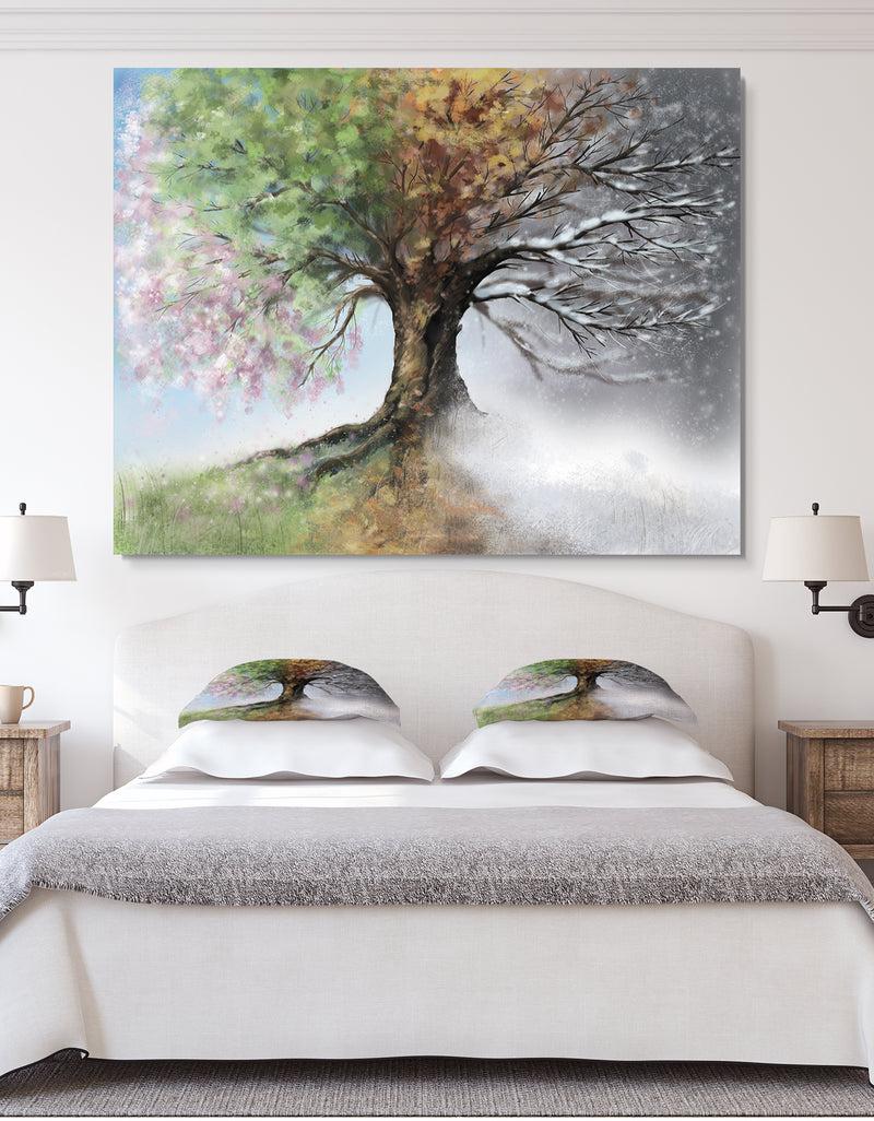 DesignQ Tree with Four Seasons - Tree Painting Canvas Art Print