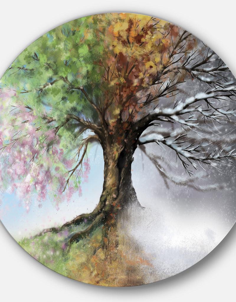 DesignQ Tree With Four Seasons - Tree Painting Large Circle Metal Wall Art