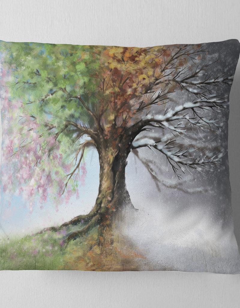 DesignQ Tree With Four Seasons - Tree Painting Throw Pillow