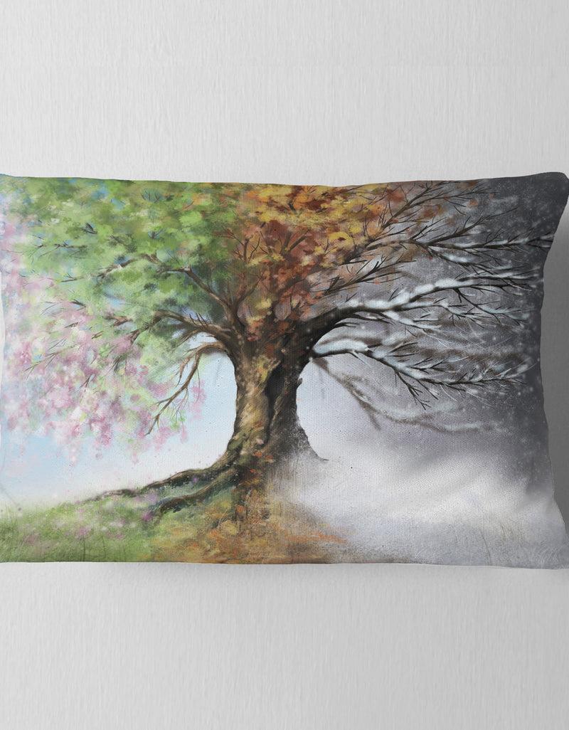 DesignQ Tree With Four Seasons - Tree Painting Throw Pillow