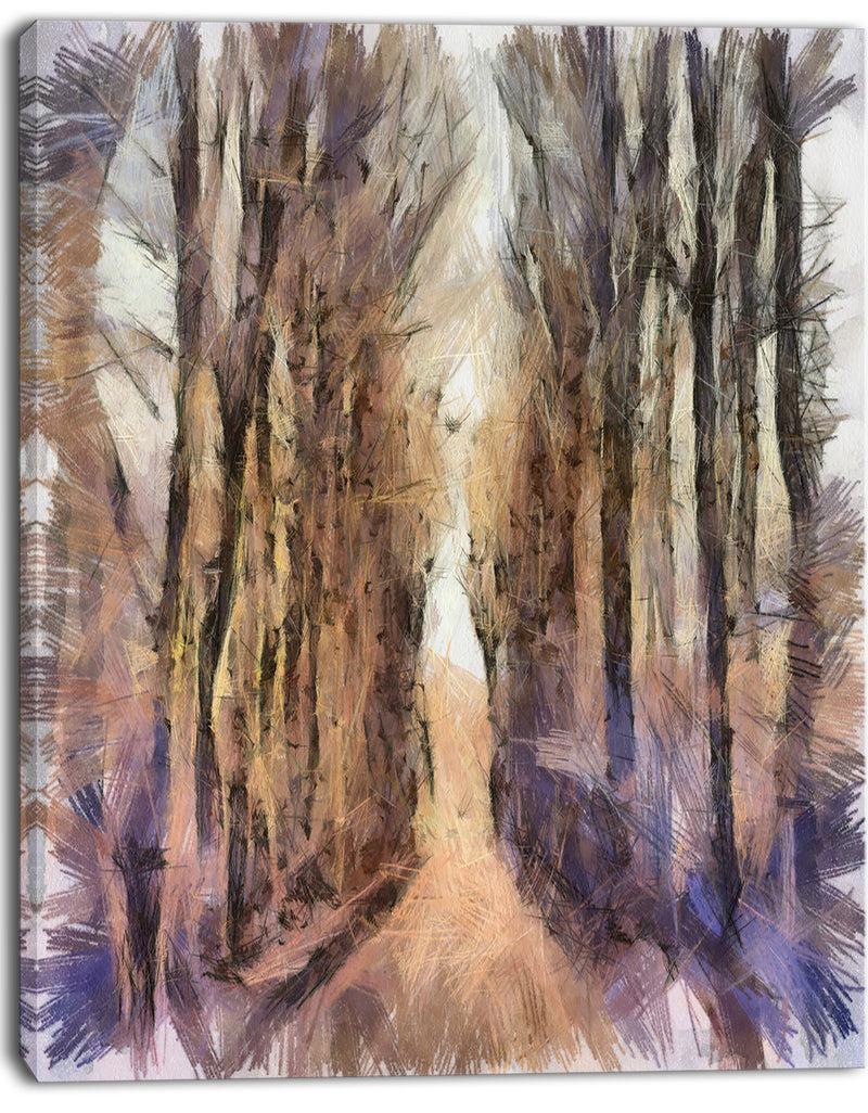 DesignQ Trees And Road Nature Watercolor - Landscape Canvas Wall Art