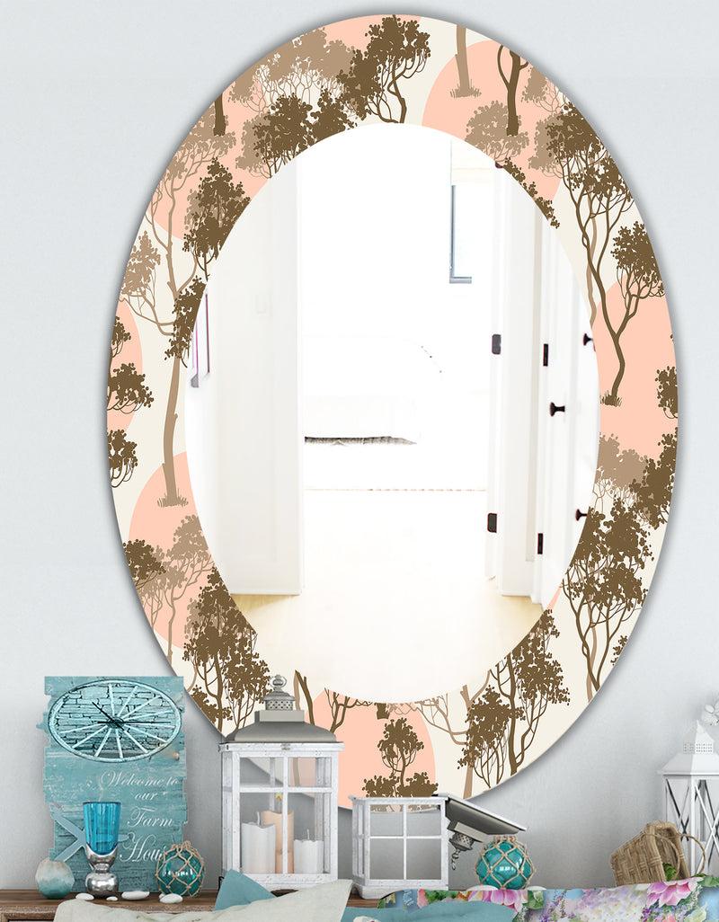 DesignQ Trees Under The Full Moon In Forest - Traditional Mirror - Oval Or Round Wall Mirror