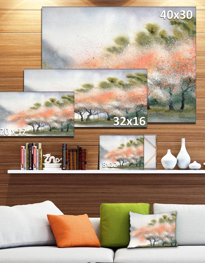 DesignQ Trees With Flowers Near River - Landscape Canvas Print