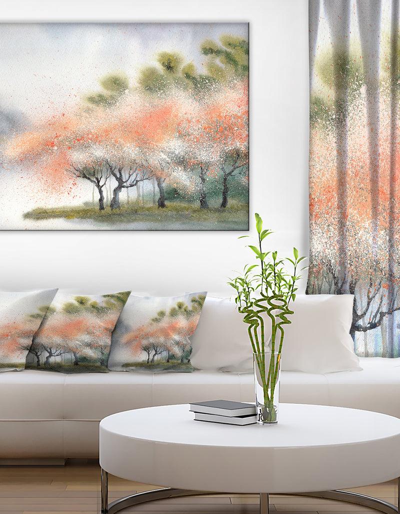 DesignQ Trees with Flowers Near River - Landscape Canvas Print