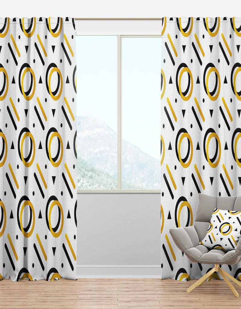 DesignQ Trendy Black And Gold Triangular Pattern I - Mid-Century Modern Curtain Panels