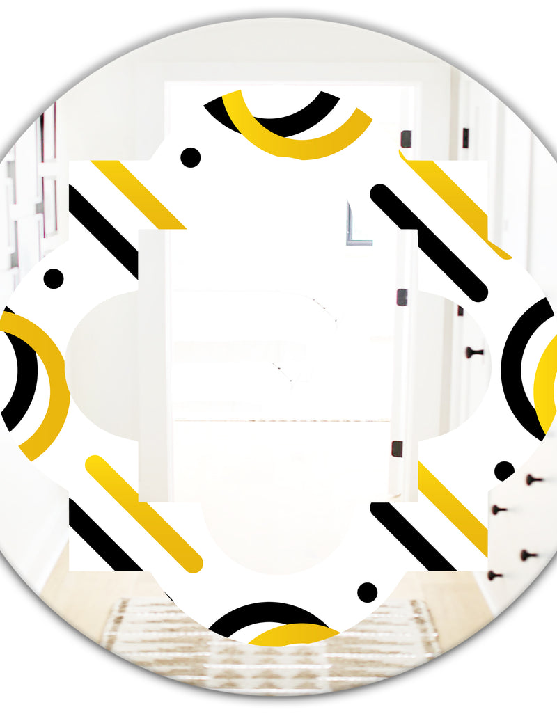 DesignQ Trendy Black And Gold Triangular Pattern I - Modern Round Or Oval Wall Mirror - Quatrefoil