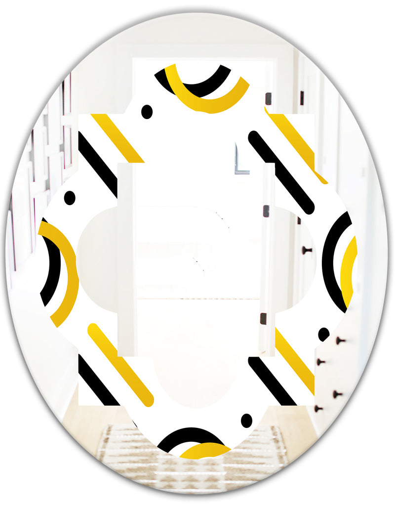 DesignQ Trendy Black And Gold Triangular Pattern I - Modern Round Or Oval Wall Mirror - Quatrefoil