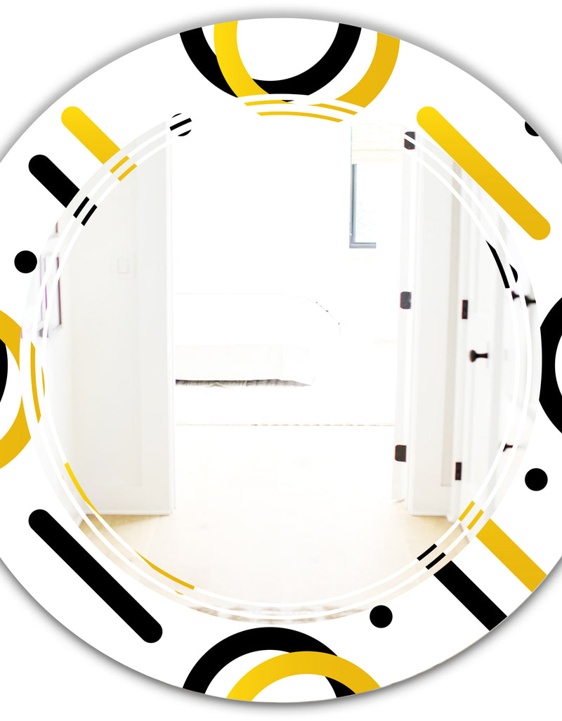 DesignQ Trendy Black And Gold Triangular Pattern I - Modern Round Or Oval Wall Mirror - Triple C